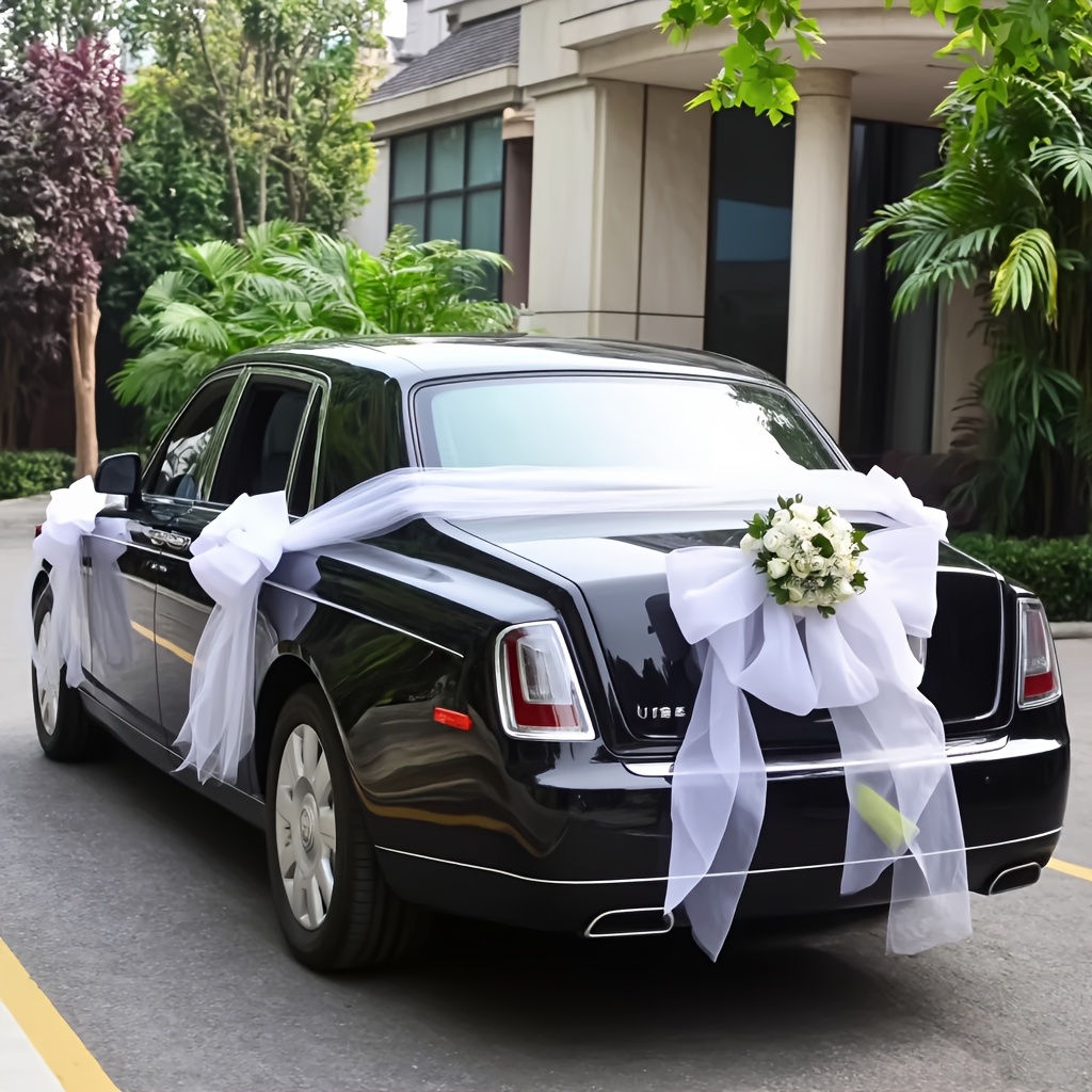 Image of 6-pack, L78.7 X W29.5 Inches High-end White Wedding Car Decoration Fabric, Transparent Mesh Fabric Used For Wedding Car Decoration, Indoor/outdoor Seat Decoration