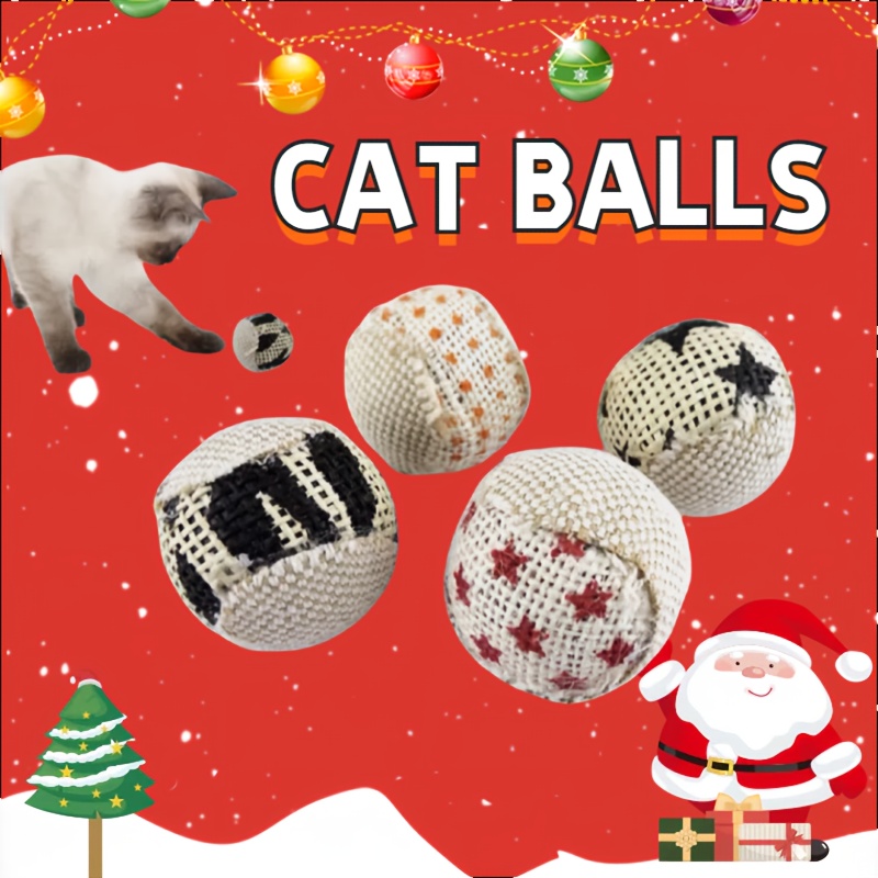 

4pcs Sisal Cat Toys - Interactive & Balls With Fun Patterns (stripes, Stars, ) For Kittens And Small Cats, Self-amusement And Exercise, Cat Toys