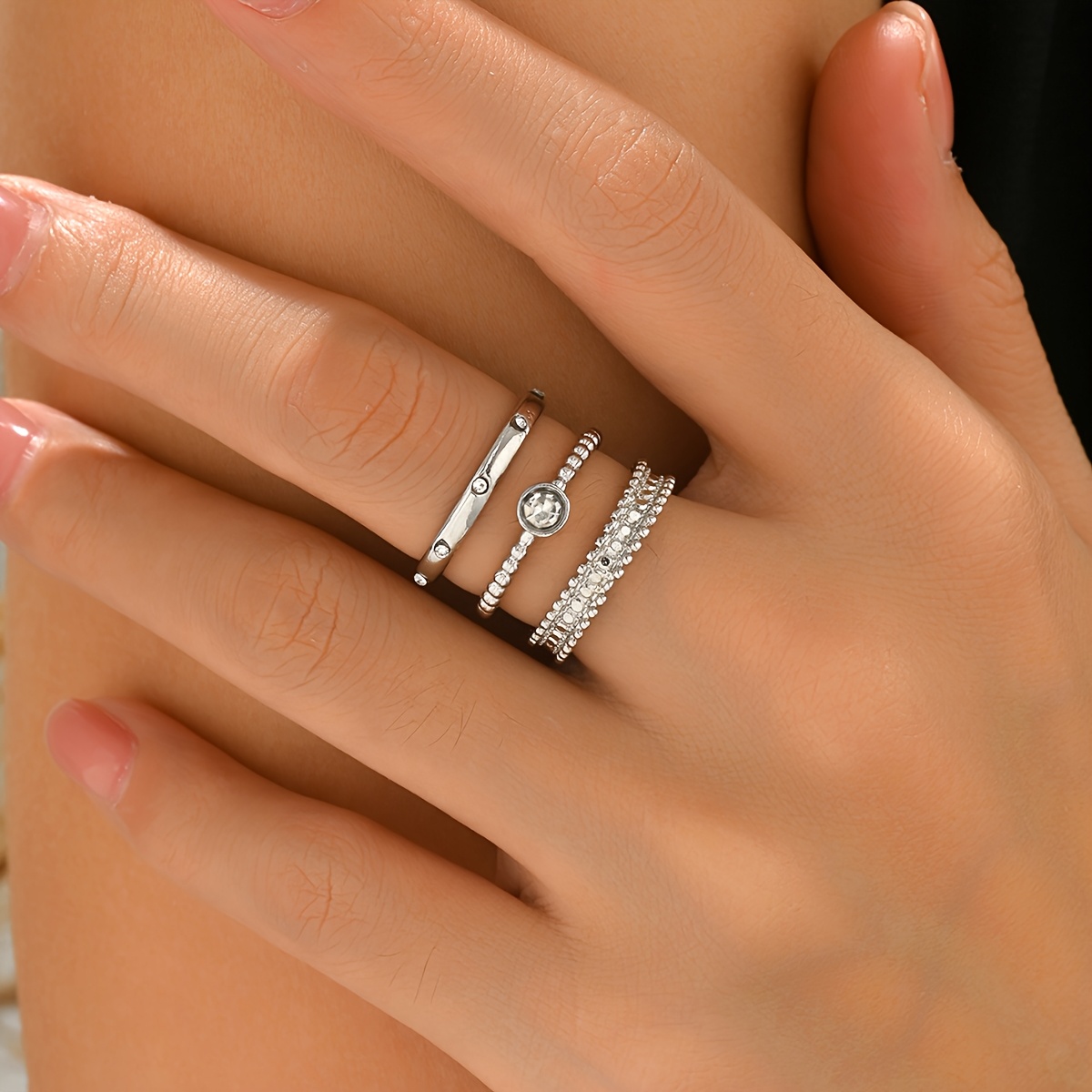 3pcs Light Luxury Niche Design Premium Band Ring Set