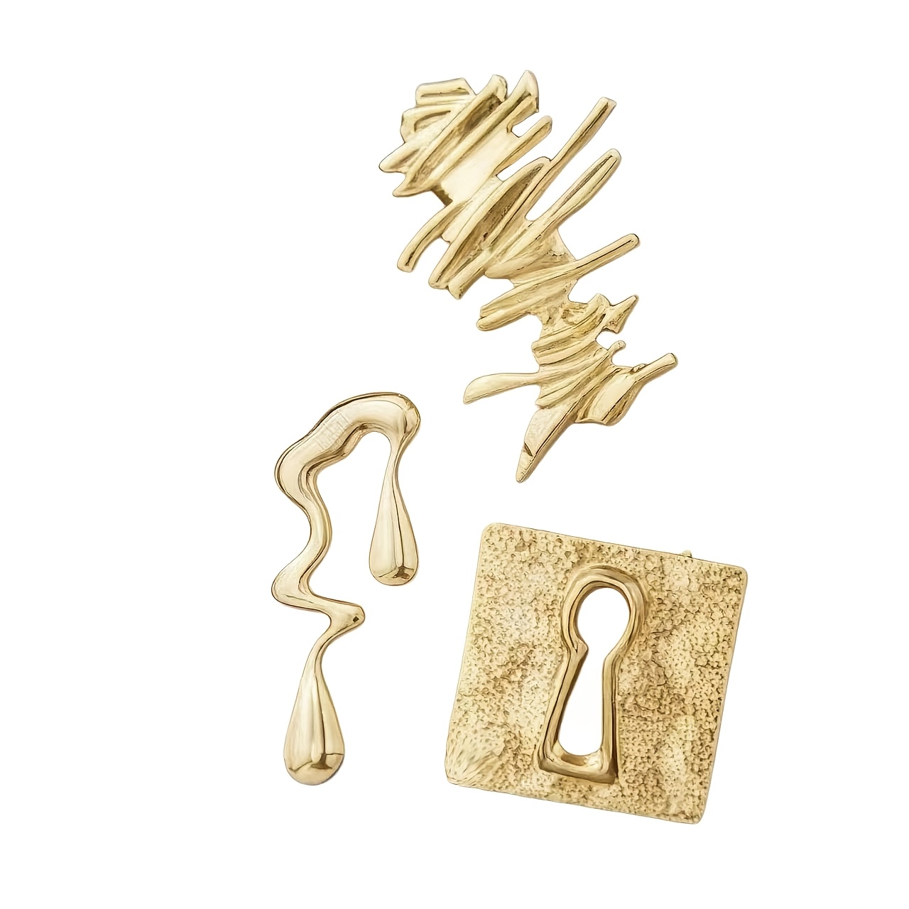 TEMU Set di 3 spille da in metallo astratta, stile surreale e americano, con forma scultorea tridimensionale, adatte da abbinare con abiti eleganti,