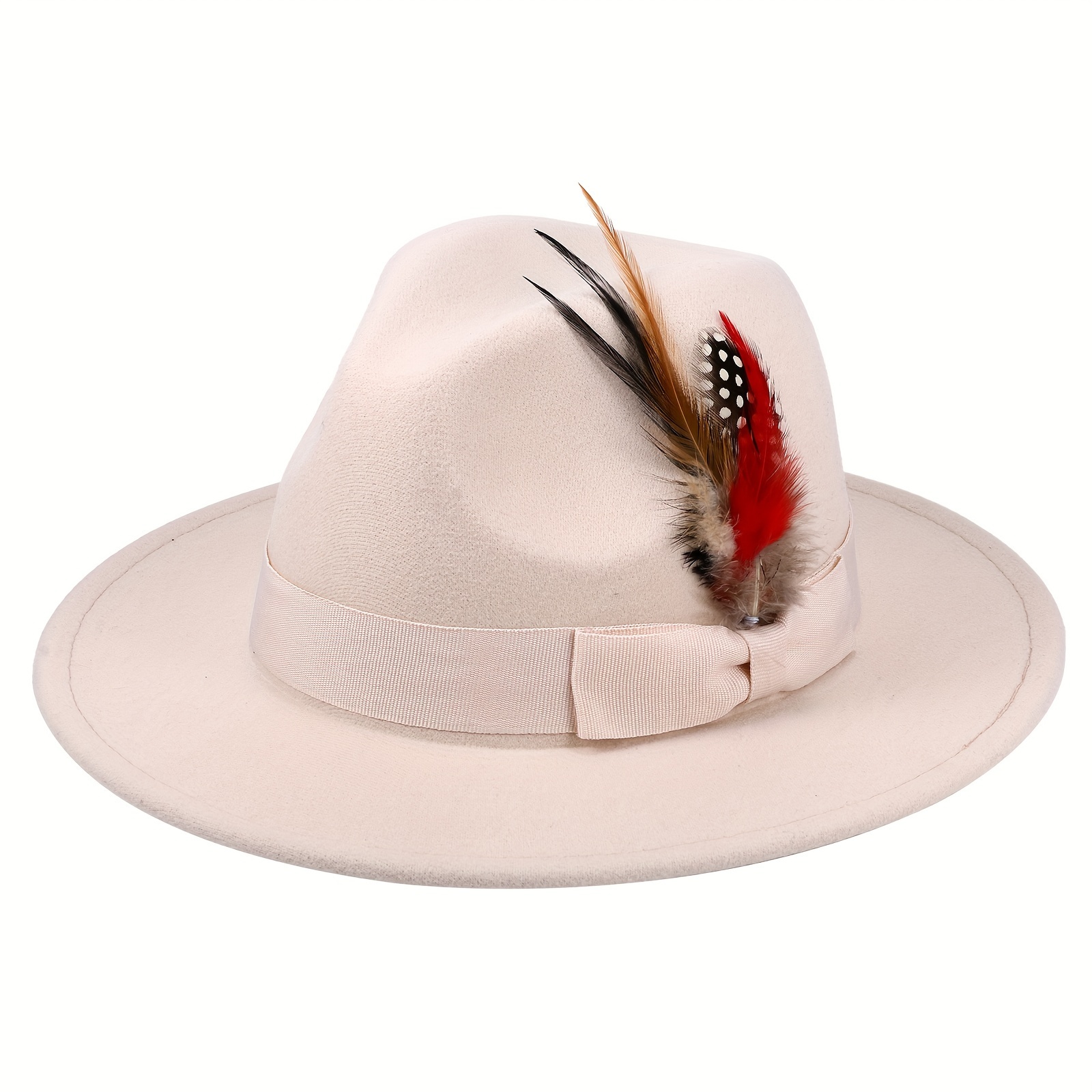 Image of Fashionable British Style Jazz Felt Hat With Bow Tie And Feather Decoration