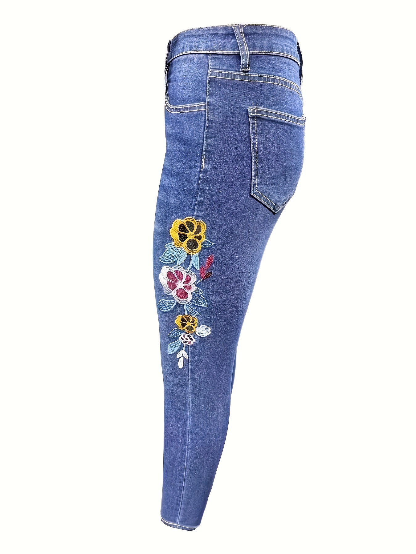 Stretchy Whiskering Skinny Jeans Medium Blue High Slash - Temu Philippines