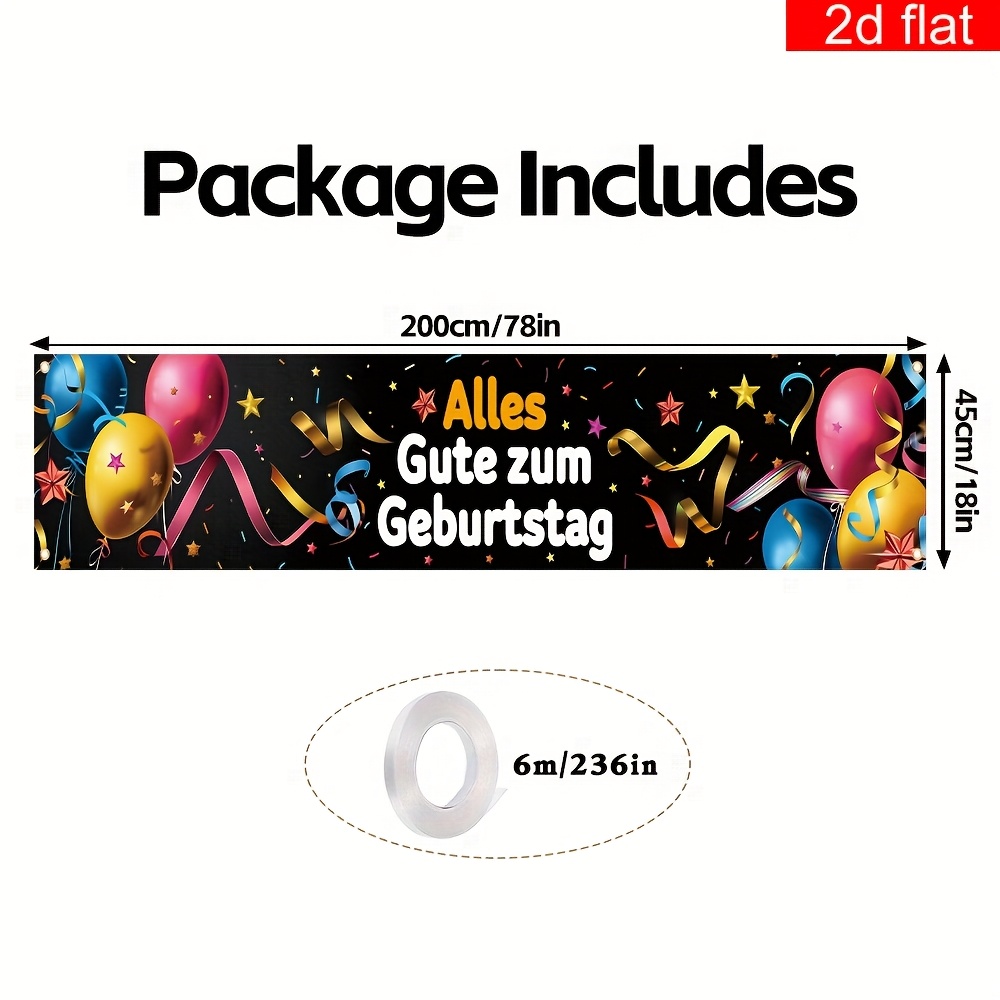 E-shop 2D Flachbanner, 1 Stück Deutsches Happy Birthday Gartenbanner aus Polyester, Ideal für Geburtstagsfeier Banner Tischdeko Hintergrund Outdoor