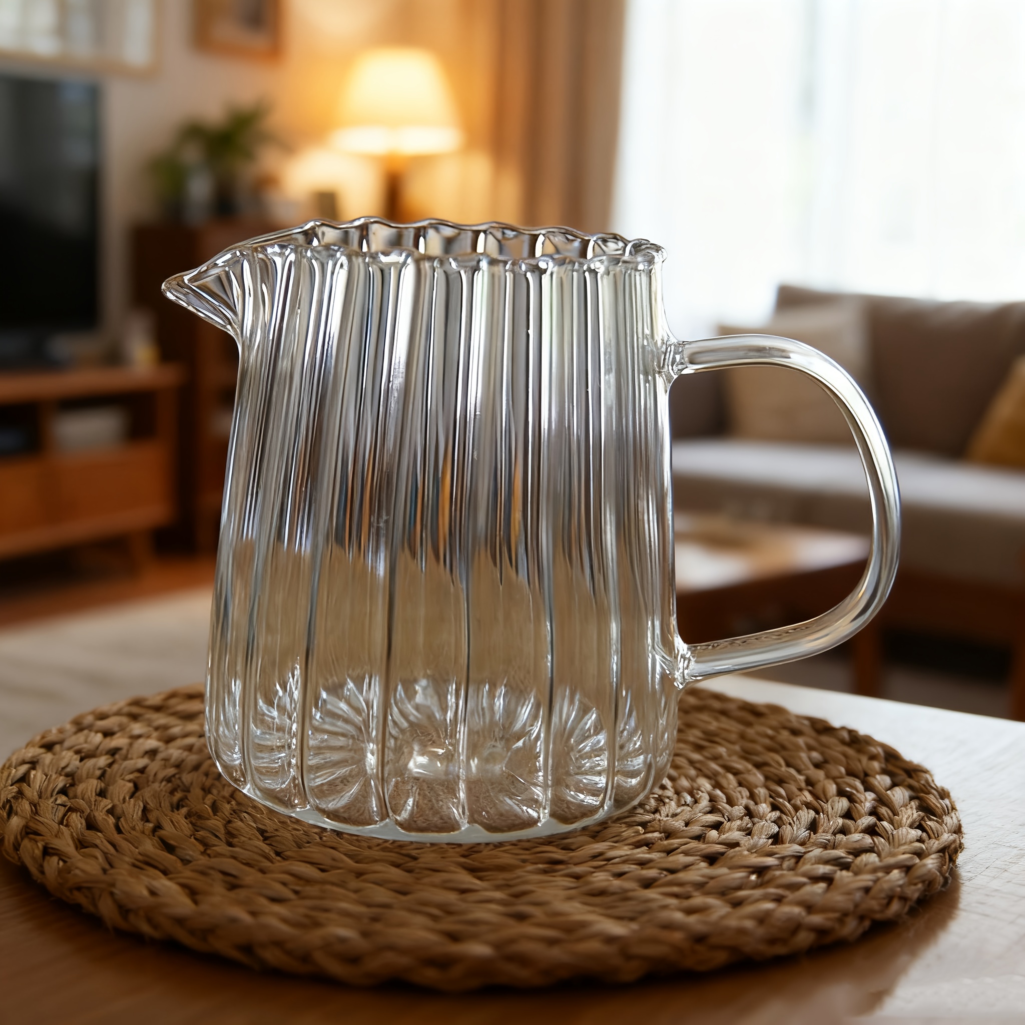 TEMU High Borosilicate Glass Milk Jug & Creamer - Heat-resistant (tempered) Triangle Pitcher With Spout, Durable Milk Dispenser For Coffee, Tea, Milk