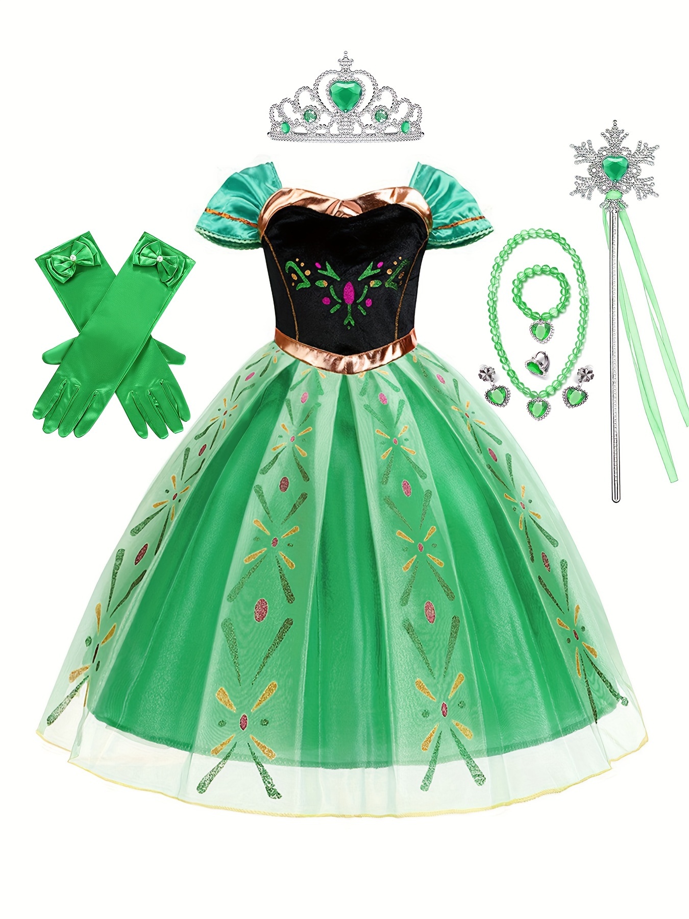 Girls' Dress Black and * Princess Green Mesh Skirt | Girls' Summer Clothing  * 3-11, Girls' Summer Outfits * 3-11 | Halloween Carnival Party Costume Set  for Kids 5pcs