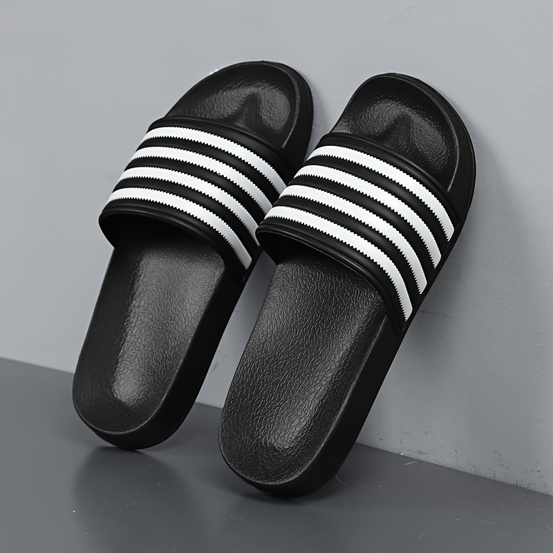 Image of Women Men Striped Home Slippers Couple Style Beach Slippers Easy Versatile Outdoor Travel Essential New Year Gift
