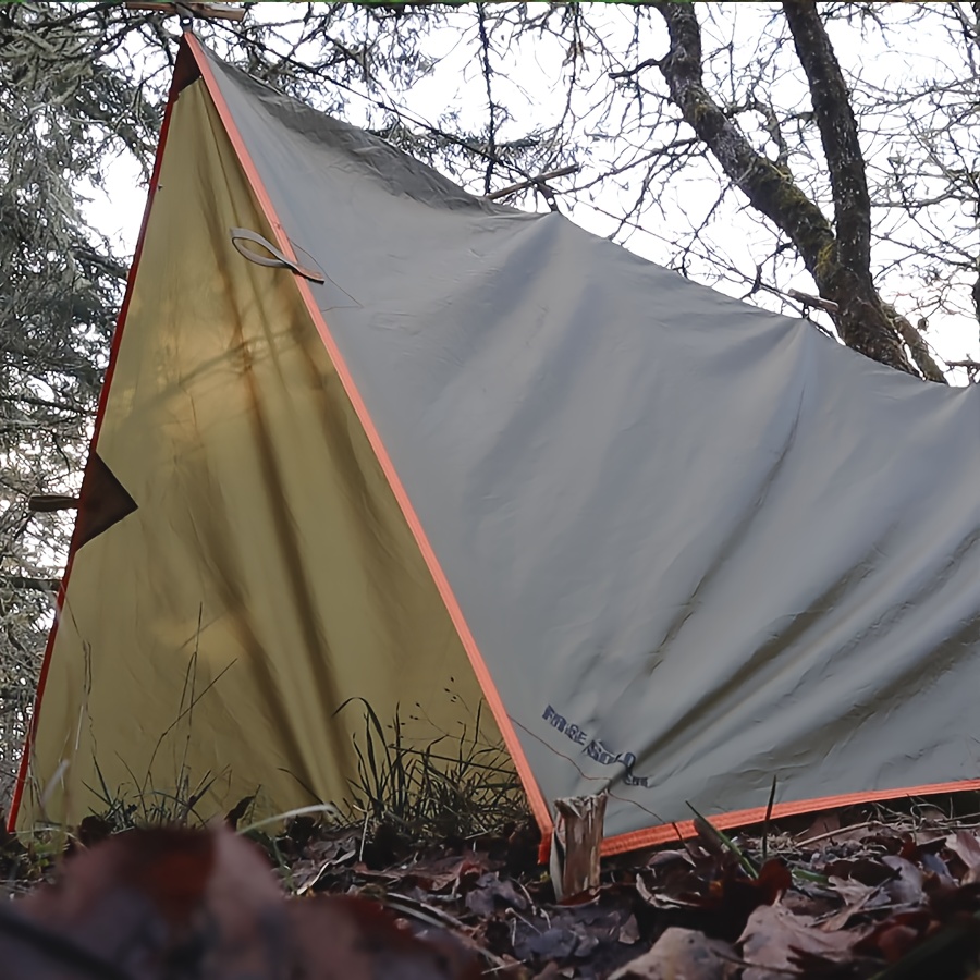 

Portable Waterproof & Uv-protected Camping Tarp Canopy - Polyester, Easy Setup For Backpacking, Hiking & Outdoor Survival, Beige With Orange Trim, Lightweight & Foldable Design, Camping Accessories