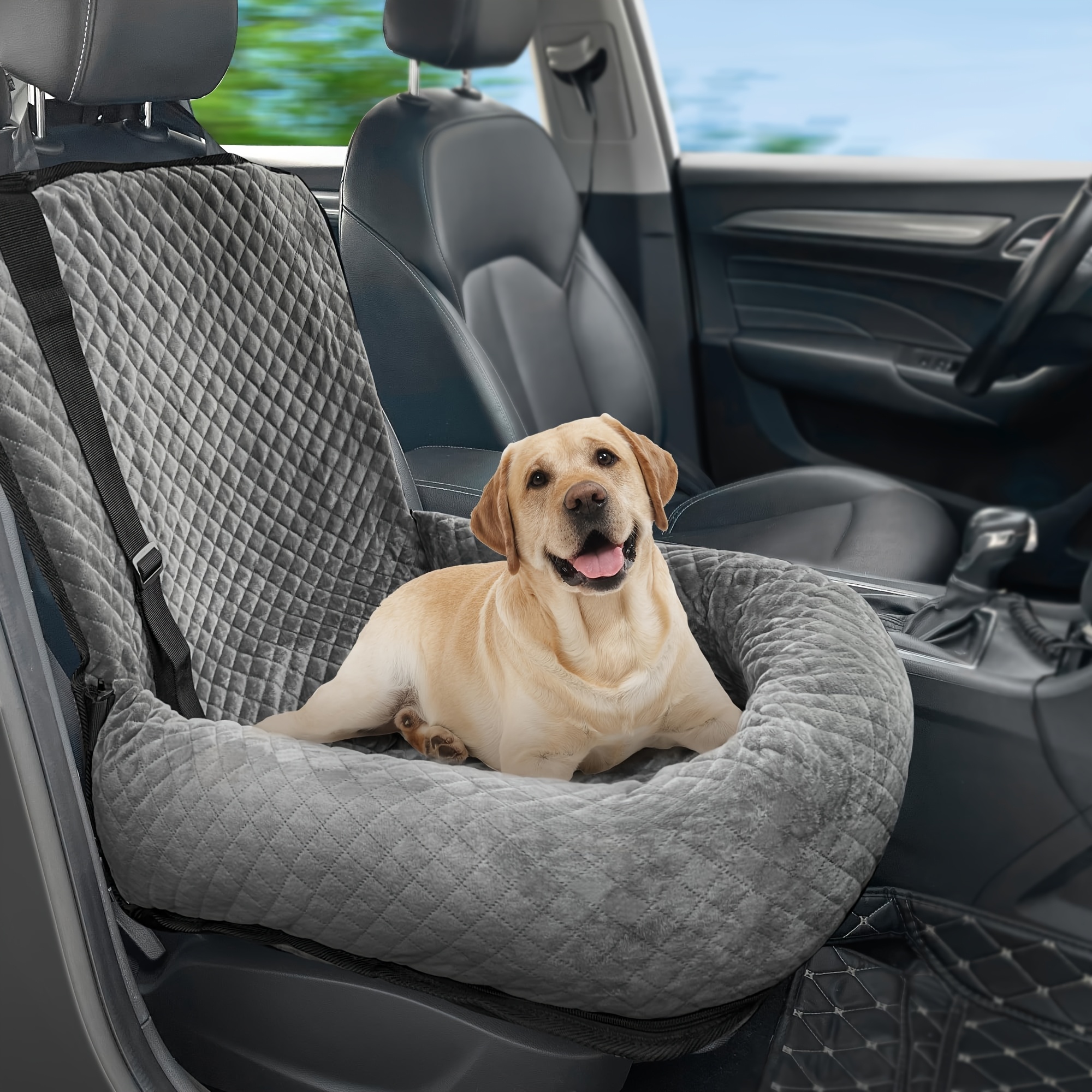 Image of Car Seat For Small To Medium Breeds - Comfortable, Removable & Washable Pet Booster With Safety Features - Soft Travel Bed In Black/grey