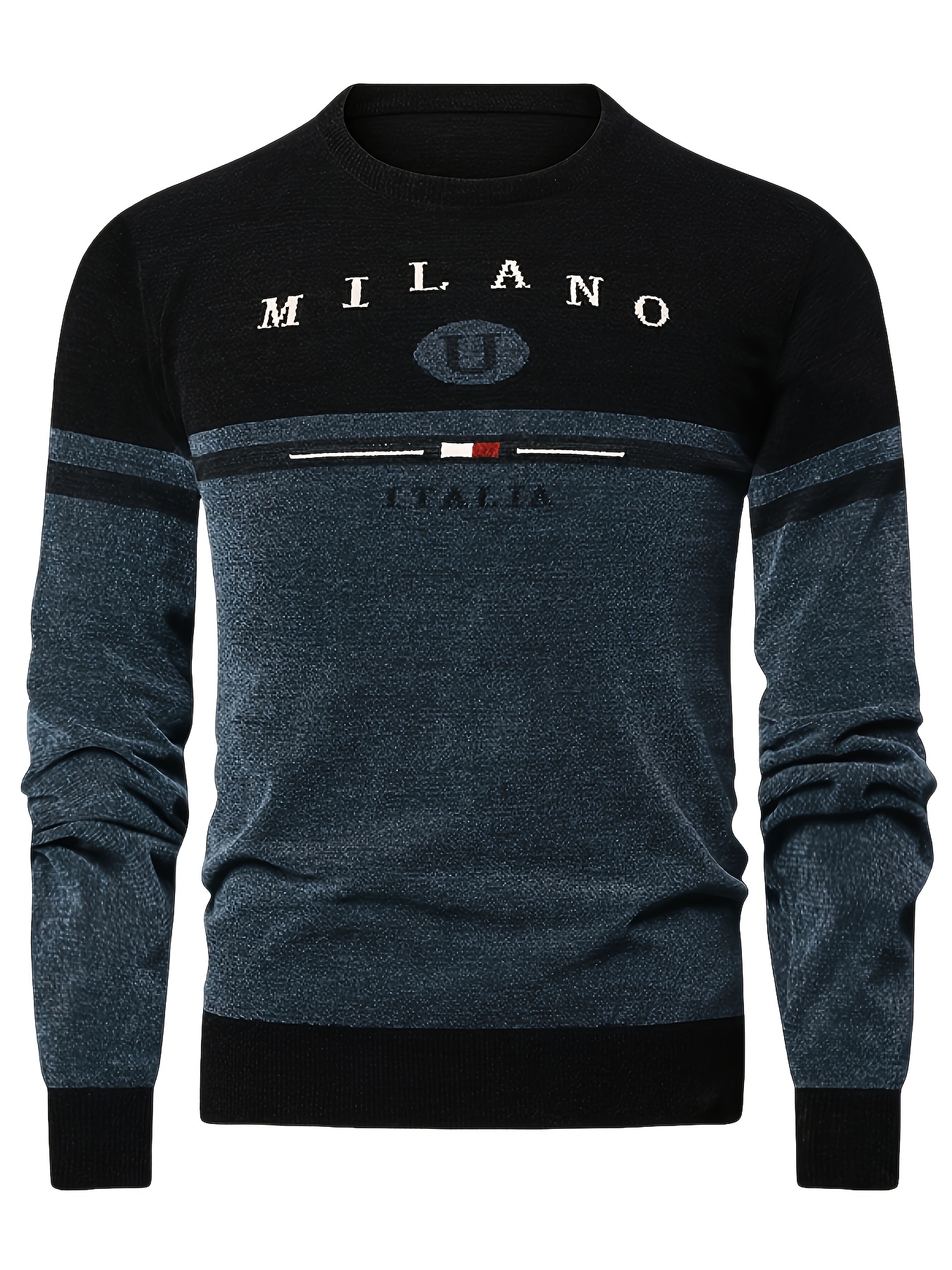 Heren Trui met Lange Mouwen en Ronde Hals - Casual Warme Wintertrui van Gebreid Stof, Italiaanse Lettering & Milano