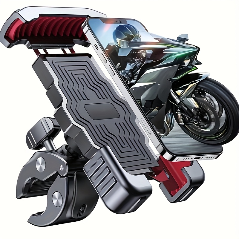 TEMU Abs Motorcycle And Electric Bicycle Phone Holder - Shockproof, Adjustable, 360 ° Rotatable, With Safety Clip And Textured Grip, Motorcycle Phone