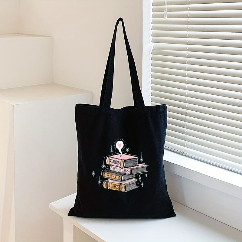 

Books Pattern Tote Bag, Lightweight Grocery Shopping Bag, Casual Canvas Shoulder Bag For School, Travel