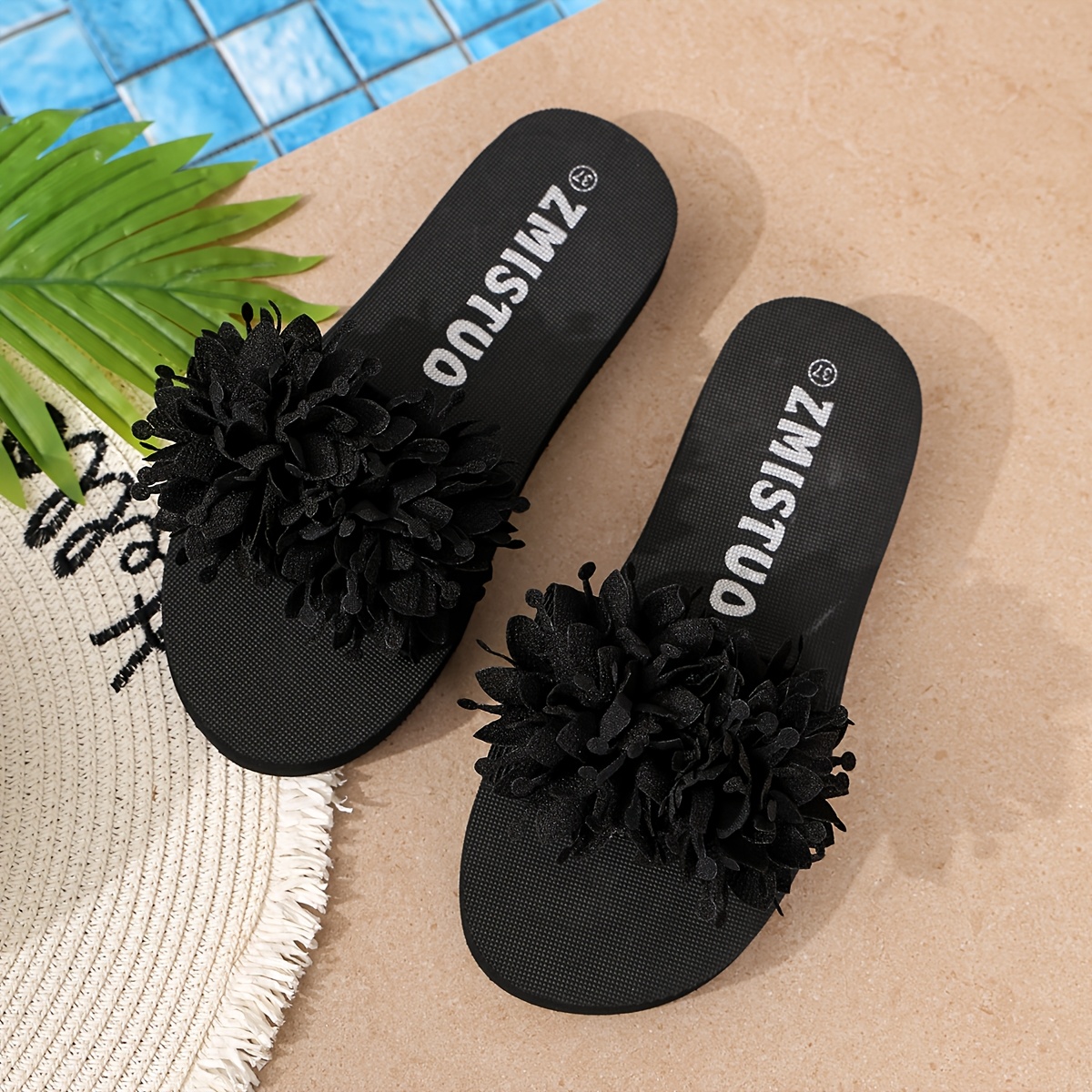 TEMU Summer New Women's Floral Decor Slide Sandals Single Band Thick Sole Casual Slippers Daily Vacation Versatile Women Shoes