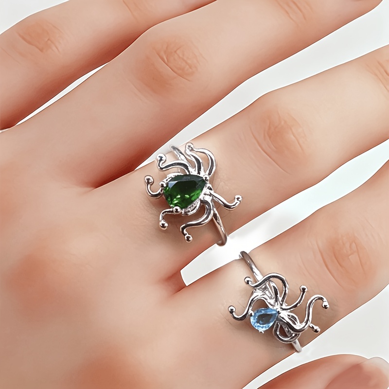 Women's Octopus Open Adjustable Ring with Synthetic Cubic Zirconia