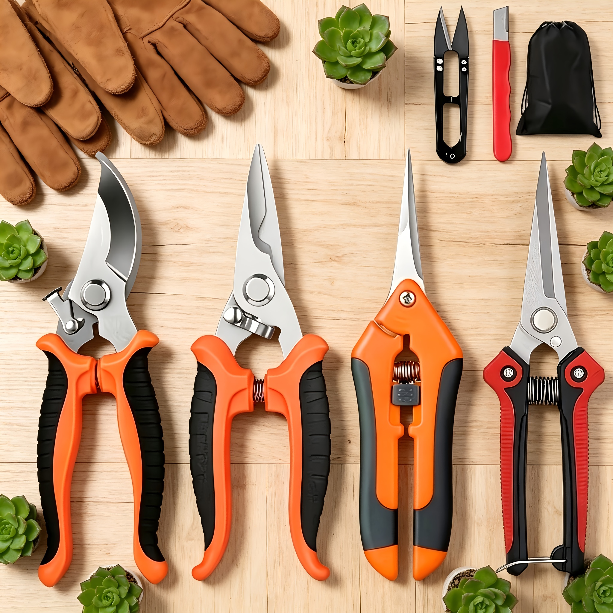 TEMU 6pcs Heavy-duty Garden Pruning Shears Set, , Ergonomic Non-slip Handles For Hands, Multi-functional Pruning Shears/fruit Picking Shears/branch ,