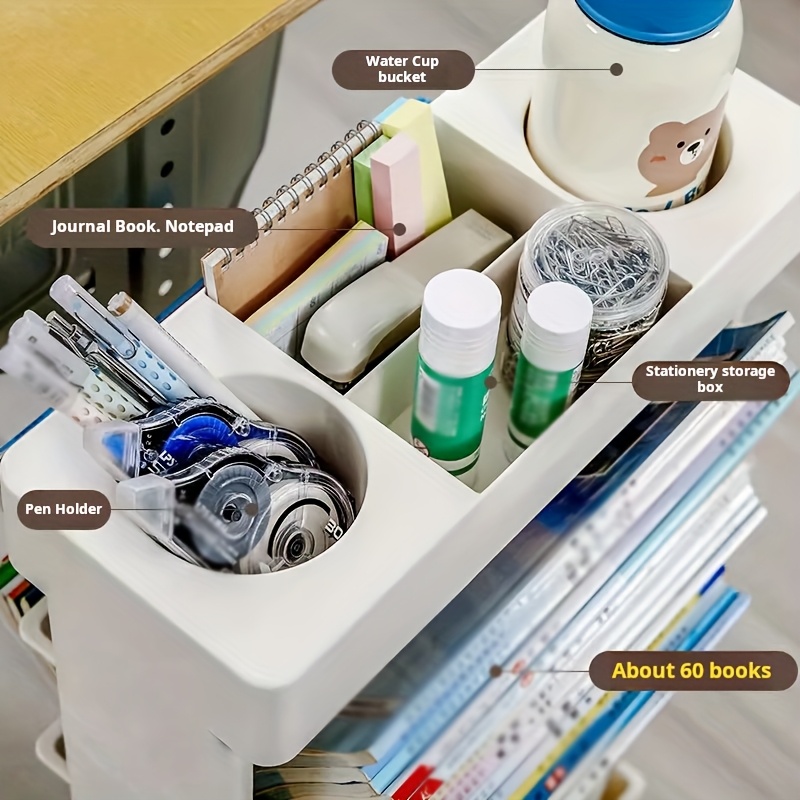 multi purpose rolling bookshelf organizer portable storage rack for students office desk organizer   room bookshelf white   space saving   books files Product details 2