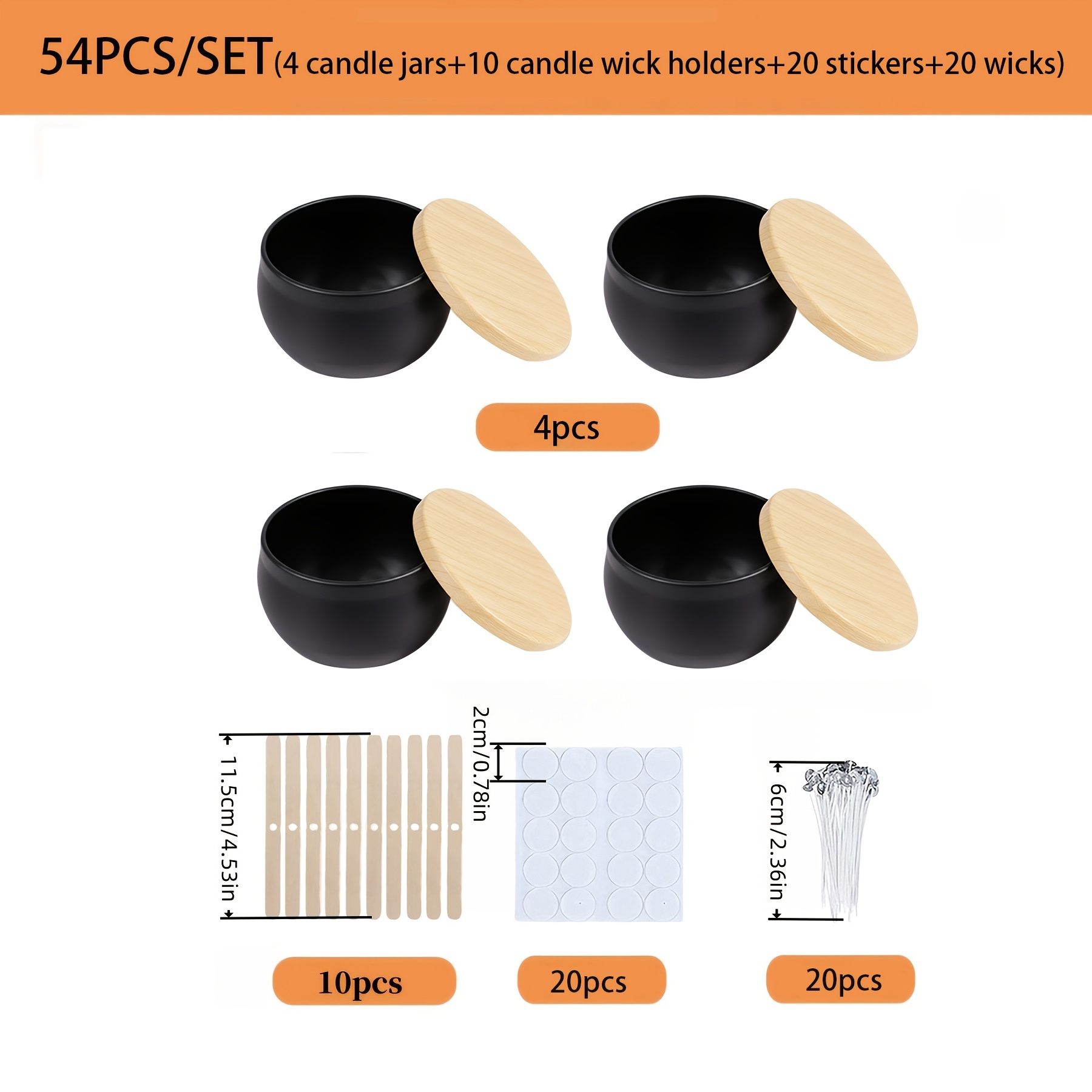 TEMU 54pcs Metal & Wood Grain Candle Making Kit. Includes 4 Jars And 50 Accessories (20 Candle Wicks, 10 Wick Holders, 20 Stickers).ideal For Diy