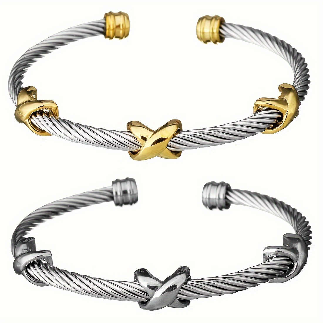 

2pctitanium Steel Personalized Twist Wire Wire Opening Adjustable Bracelet, Europe And The United States Fashion Small Couple Models Bracelet.