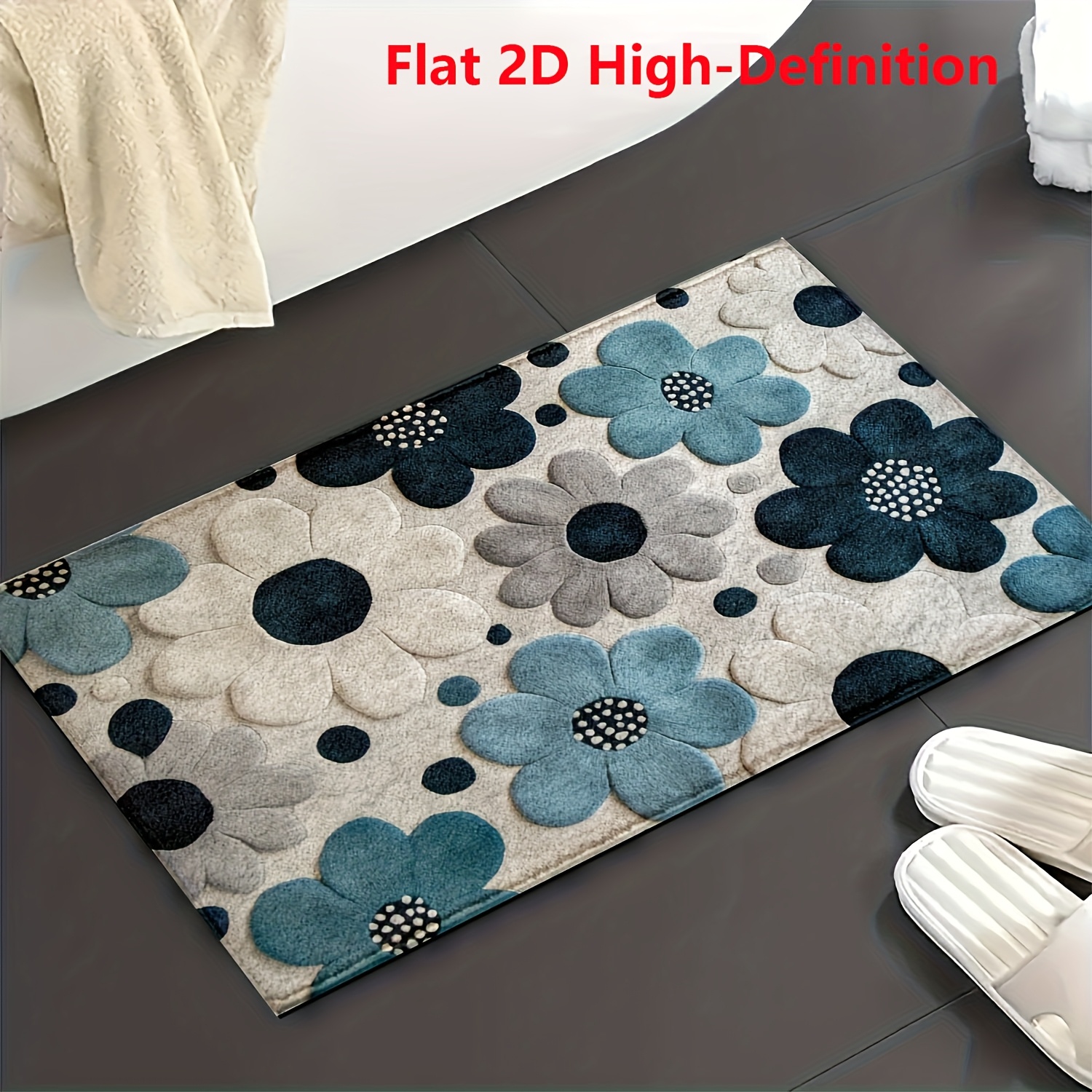 TEMU 1pc Elegant Floral Pattern Doormat Kitchen Rugs - Soft Microfiber, Quick-drying And Absorbent, Non-slip Backing, Suitable For Bathroom, Kitchen,
