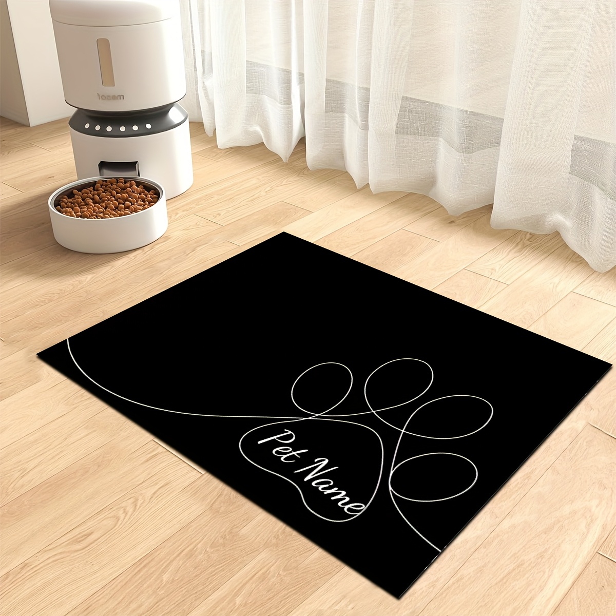 TEMU 1pc Customizable Name & Paw Print Pet Feeding Mat - Non-slip Durable Polyester Dog Bowl Mat, Personalized Food & Water Dish Pad For Home Decor,