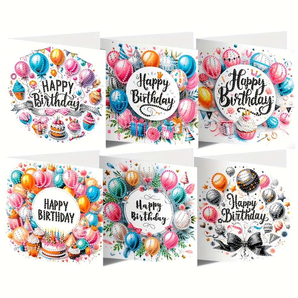 

6pcs Diy Greeting Cards Kit - Handcrafted 5d Mosaic Art With Balloons, Birthdays & , Accessories, Birthday Pattern, Holiday Party, Anniversary, Wishes