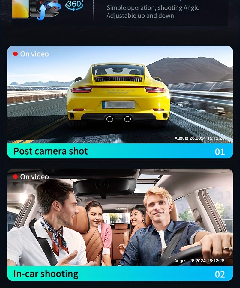 AXH 360 ° 4-channel 1080P High-definition Ultimate Safety Driving Recorder Set, Car Camera 1080P Front And 720P Front, Back, Left, Right Full Coverage, Four Screen Display, High-definition Night Vision, WDR, G Sensor, Loop Recording - Car