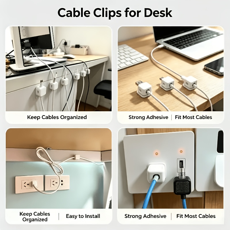 TEMU 7-pack Cable Management Clips, Self-adhesive Holders With Strong Magnetic Base, No-drill Wire Fixed Ties For Desk, Car, Bedside, Office, Keep