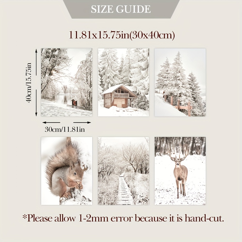 TEMU 2d Flat, 2d Flat, Set Of 6 Winter-themed Pieces Featuring Squirrels, Deer, And Forest Scenes, Perfect For Decorating Bedrooms, Living Rooms, Or