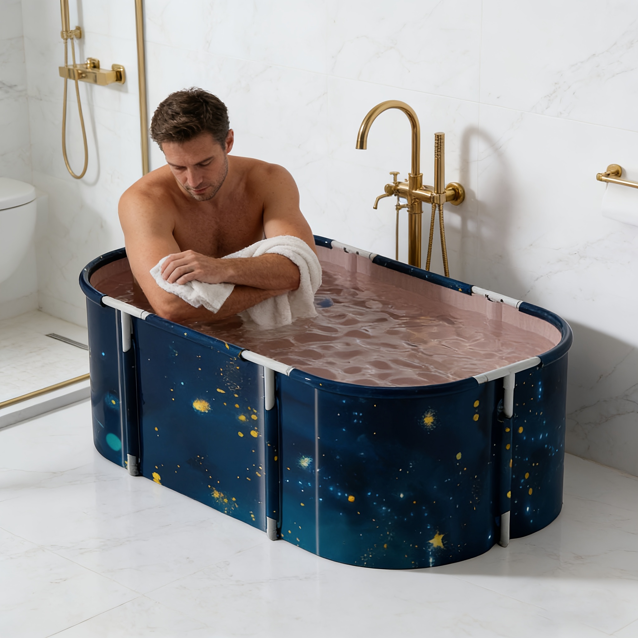 Foldable Non-Inflatable Bathtub, Starry Sky Pattern Design, Portable Thickened Bath Tub, Durable Wear-Resistant Material, Ideal for Home Spa, Adult & Family Bathing, Pet Washing & Indoor/Outdoor Use