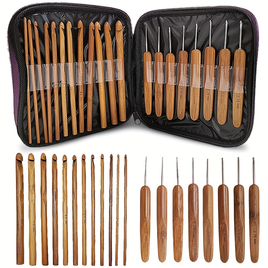 

20pcs Handcrafted Bamboo Crochet Hook Set - , Wooden Needles With Ergonomic Handles For Sewing & Knitting Projects