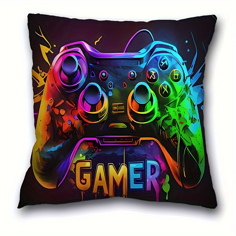 

1pc, Gamepad Pattern Short Plush Pillow Case (17.7 "x17.7"), Game Theme Pillow Case, Home Decor, Room Decor, Bedroom Decor, Architectural Collectible Accessories (excluding Pillow Core)