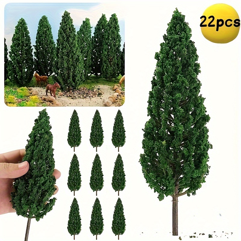 

22-piece Miniature Pine Trees Set For Model Railroads, 1:25 Scale, Deep Green Plastic - Perfect For Sand Table Displays & Outdoor Landscaping