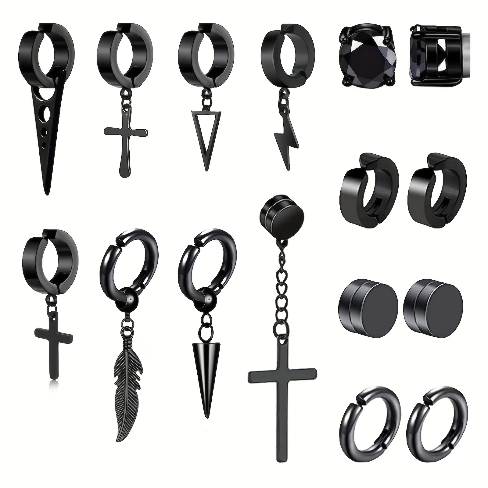 Image of 16pcs Punk Hip-hop Style 304 304 304 Stainless Steel Ear Clip Set, Clip Set, Suitable For Men And Women, As A Gift , Suitable For Daily Or Party Use, Without Battery