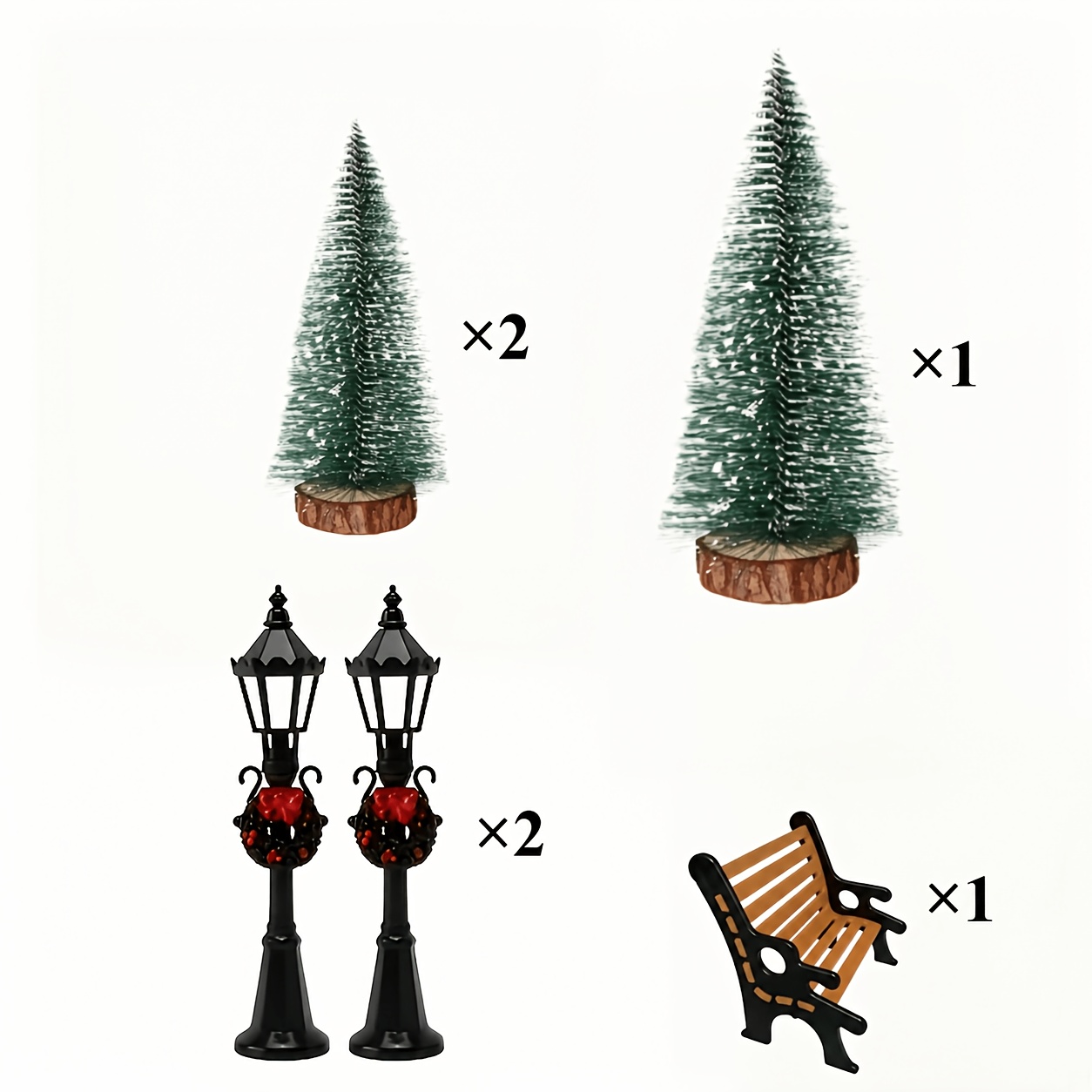 TEMU Miniature Rural Christmas Decorations Suitable For Christmas, Hanukkah, Easter - Retro Miniature Trees, & Bench Statue Sets With Winter Tabletop