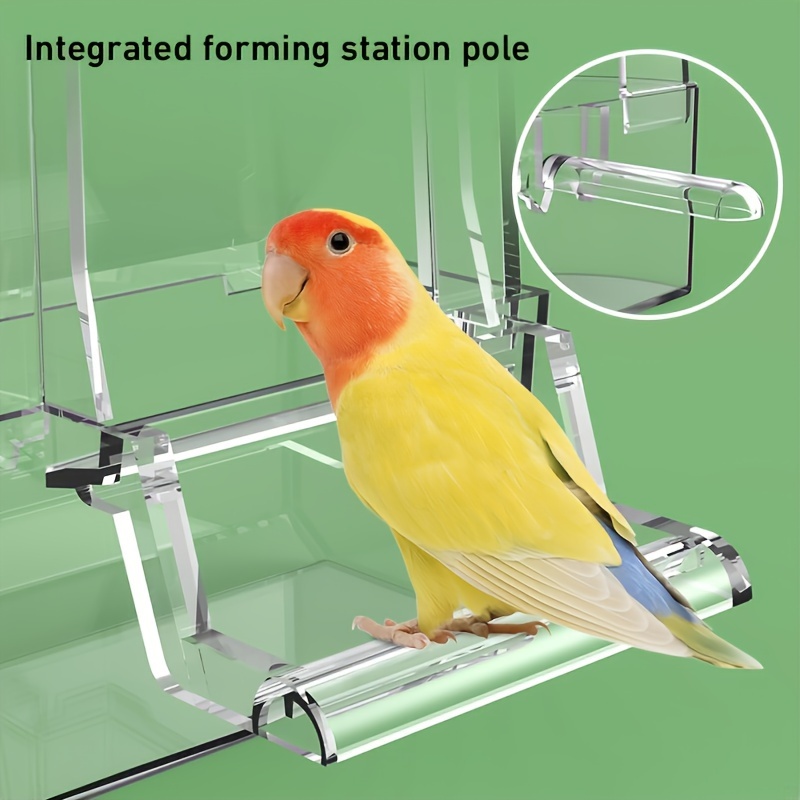 

Clear Acrylic Bird Feeder, Anti-spill Parrot Food Box With Integrated Station Pole, Leakproof Top Cover - Splash Proof & Easy Installation