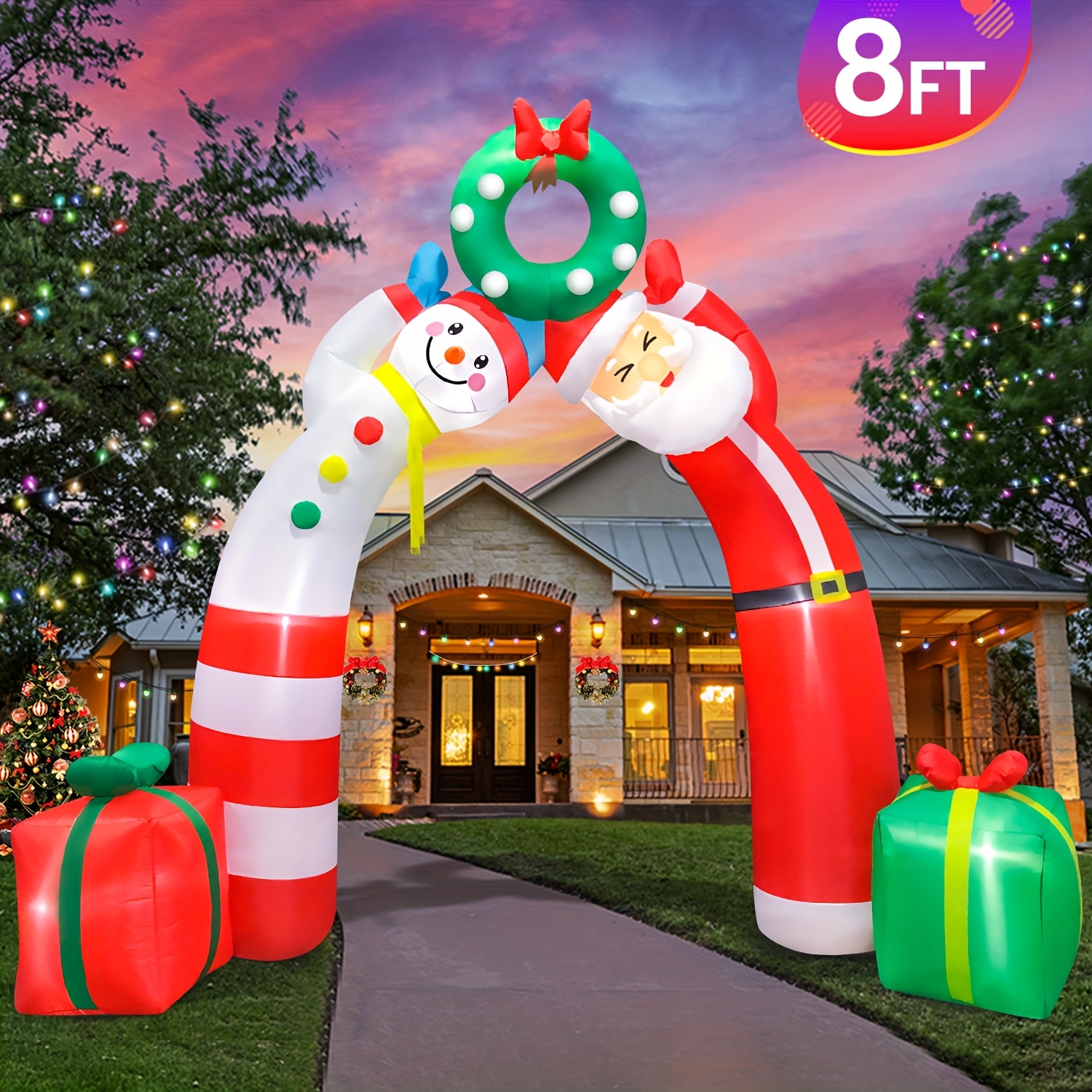 Christmas shops Inflatable Archway Santa Claus and Snowman with LED Lights