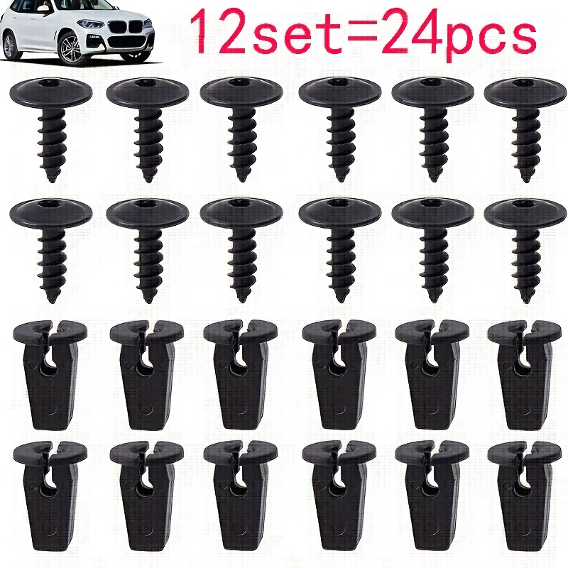 E-shop 24 Stück Schwarze Kunststoff-Torx-Schraubenhalterungen N90974701 - Motorhauben-Unterhalterung Spritzschutz Kotflügelbefestigungen mit