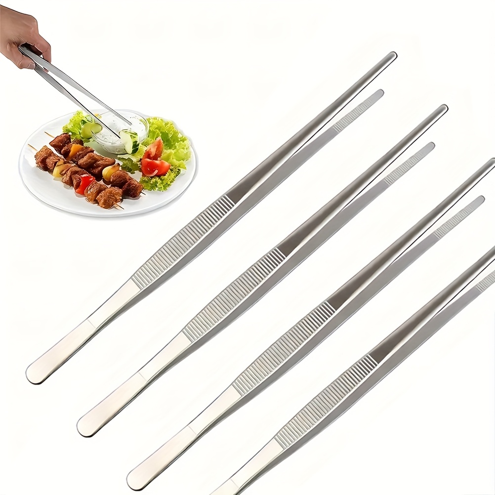 TEMU 4pcs Stainless Steel Barbecue Tongs, Suitable For Outdoor Cooking, Grilling, Ice Tongs Buffet Tongs, Home Kitchen And Picnic Camping