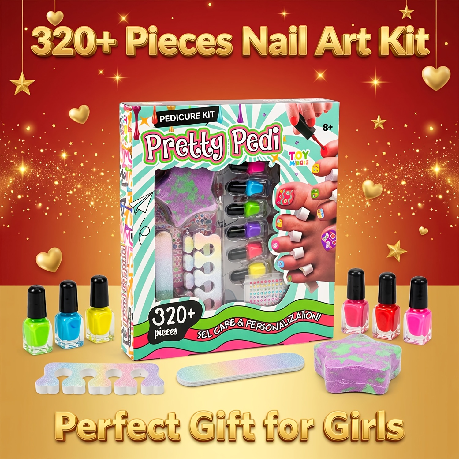 TEMU -yourself Pedicure Kit 8 And Up, Over 320 Components, Vibrant Nail Polishes And Stickers, Ideal For Imaginative Spa And Self-care Activities!