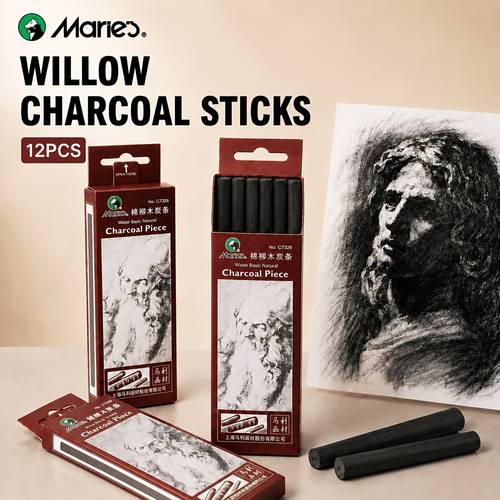 item picture 12pcs willow professional suitable for sketching shading blending 12pcs round charcoal drawing set with mixed 3 8mm sticks for artists back to school portraits gift for hobbyists professionals