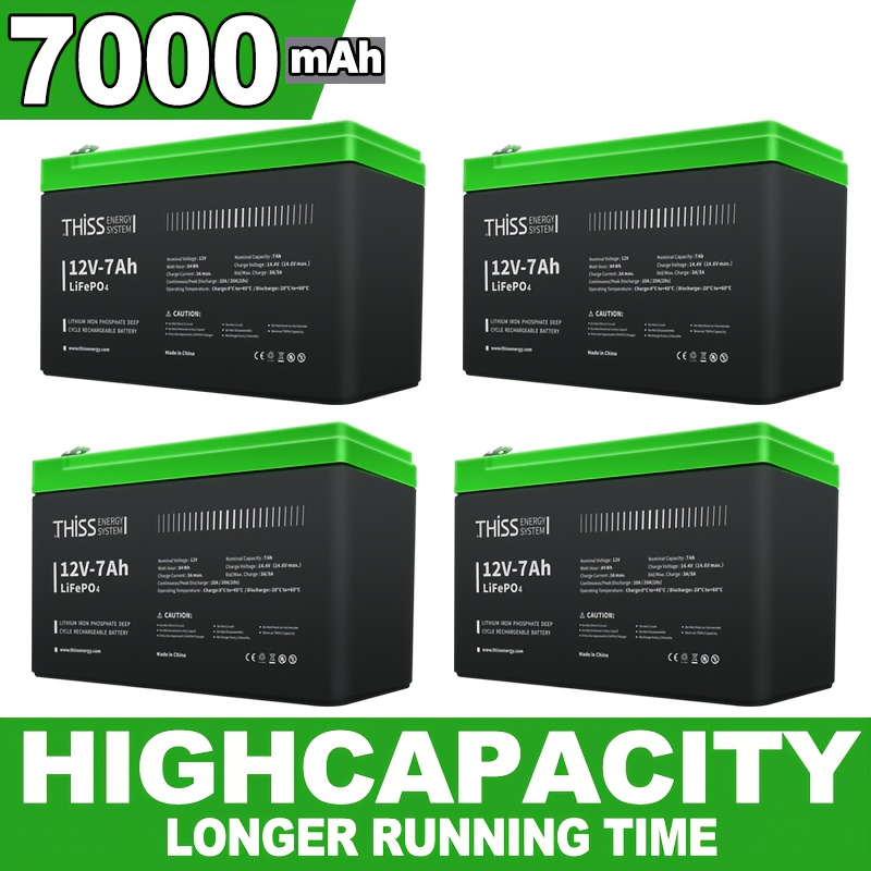 TEMU 4-pack 12v 7ah Lifepo4 Lithium Batteries, 3000+ Deep Cycles Battery With Built-in Bms For Fish Finder, Ups, Power Wheels, Solar, Toy, Speaker