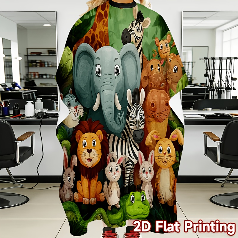 TEMU 1 stuk Professionele Kapperscape voor , Kapperscape met Cartoonprint van Jungle Dieren Vriendjes, Stijlvol en Leuk, Duurzaam en Comfortabel, een
