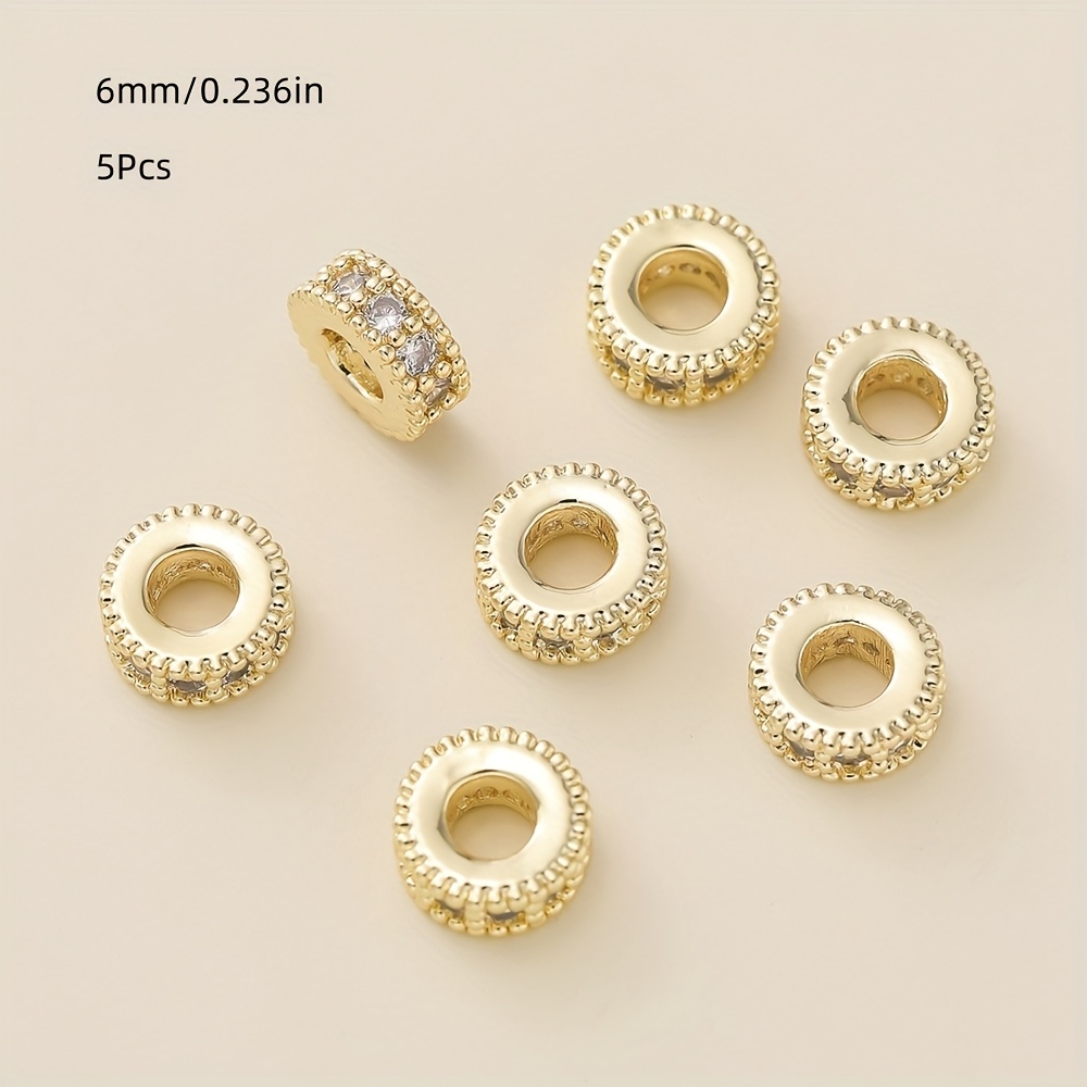 TEMU 5pcs 14/18k Golden Plated Brass Straight Edge Zirconia Ring Spacer Beads Bracelets Buckle For Jewelry Making