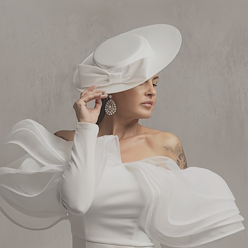 

Elegant Wide Brim Fedora Hat With Large Bow - Women's Formal Kentucky Cap For Weddings & Tea Parties