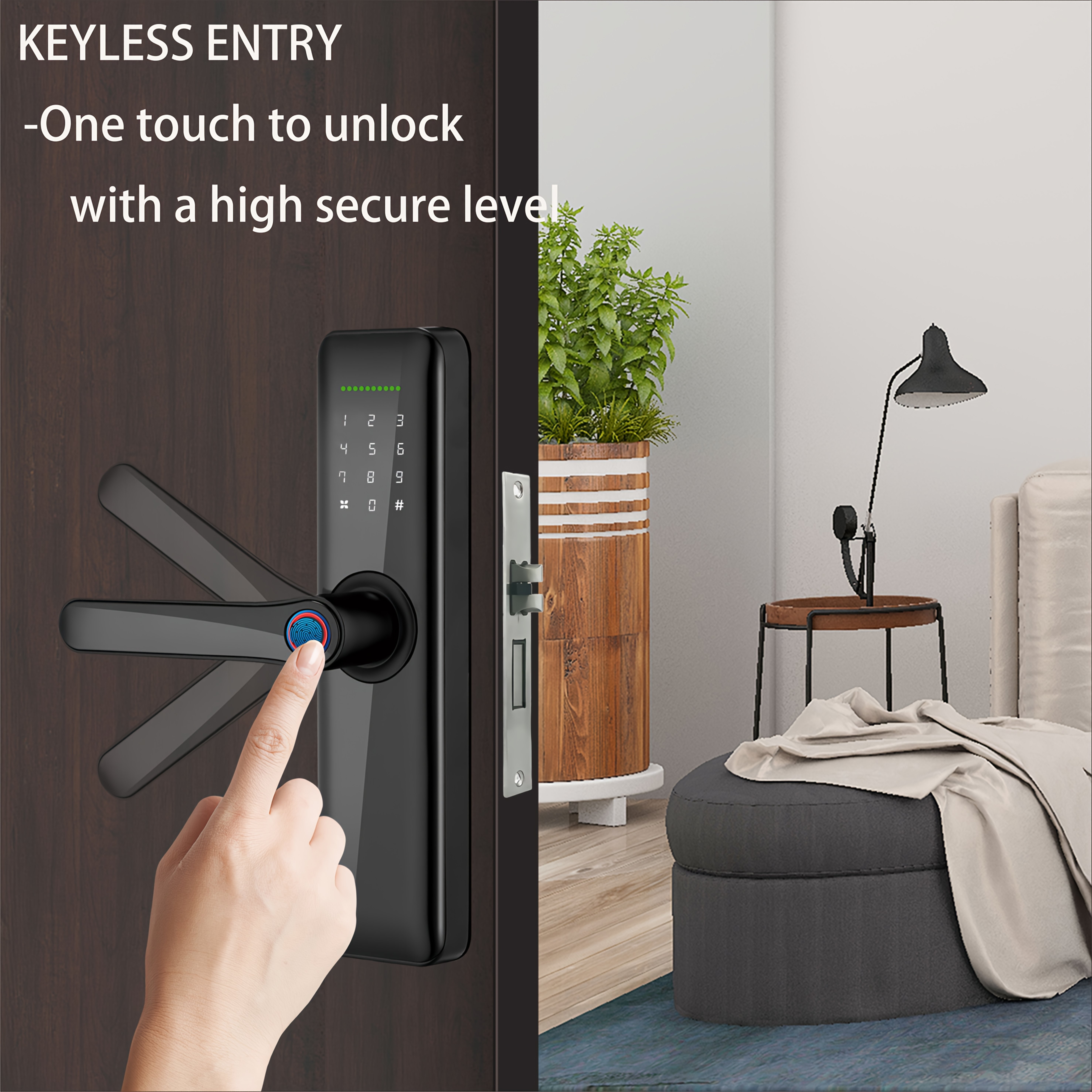 Puerta Inteligente con Manija: Acceso sin Llave por Huella, Código Digital y Tarjeta, Control sin varillas BLE a través de APP, Funciona con 4 Pilas AAA (No Incluidas), Ideal para Entrada, Puertas Principales, Oficinas, Hoteles y Apartamentos