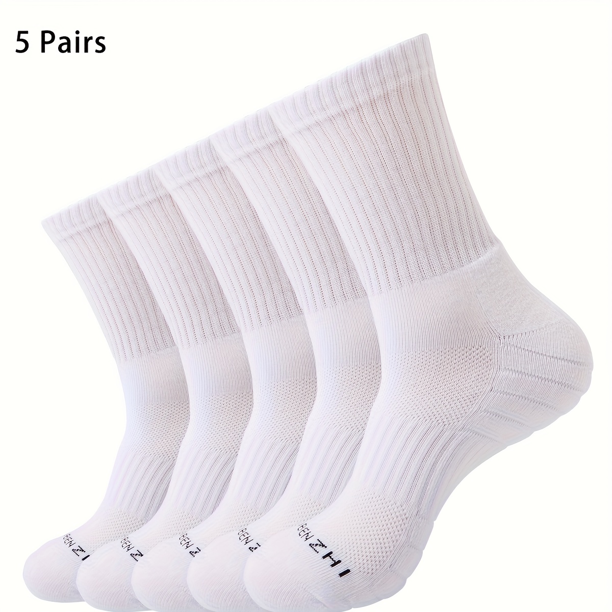 TEMU 5-pair Thick Terrycloth Cushioned Mid-calf Socks For Men And Women, For Daily Casual Wear, Hiking, Cycling, And Running