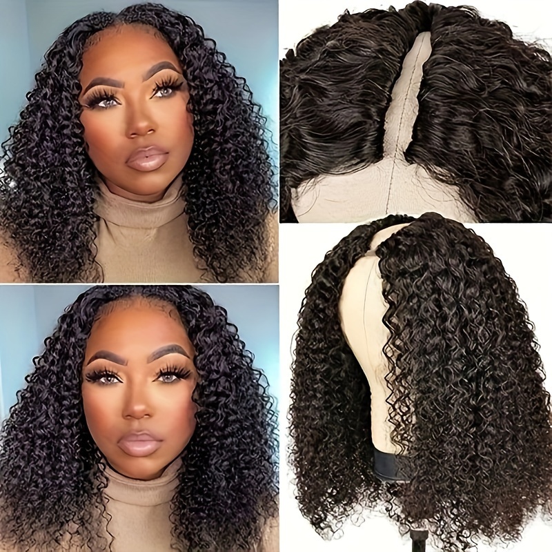 Afro Curly V Part Wig Human Hair Wigs 180 Density No Leave Temu