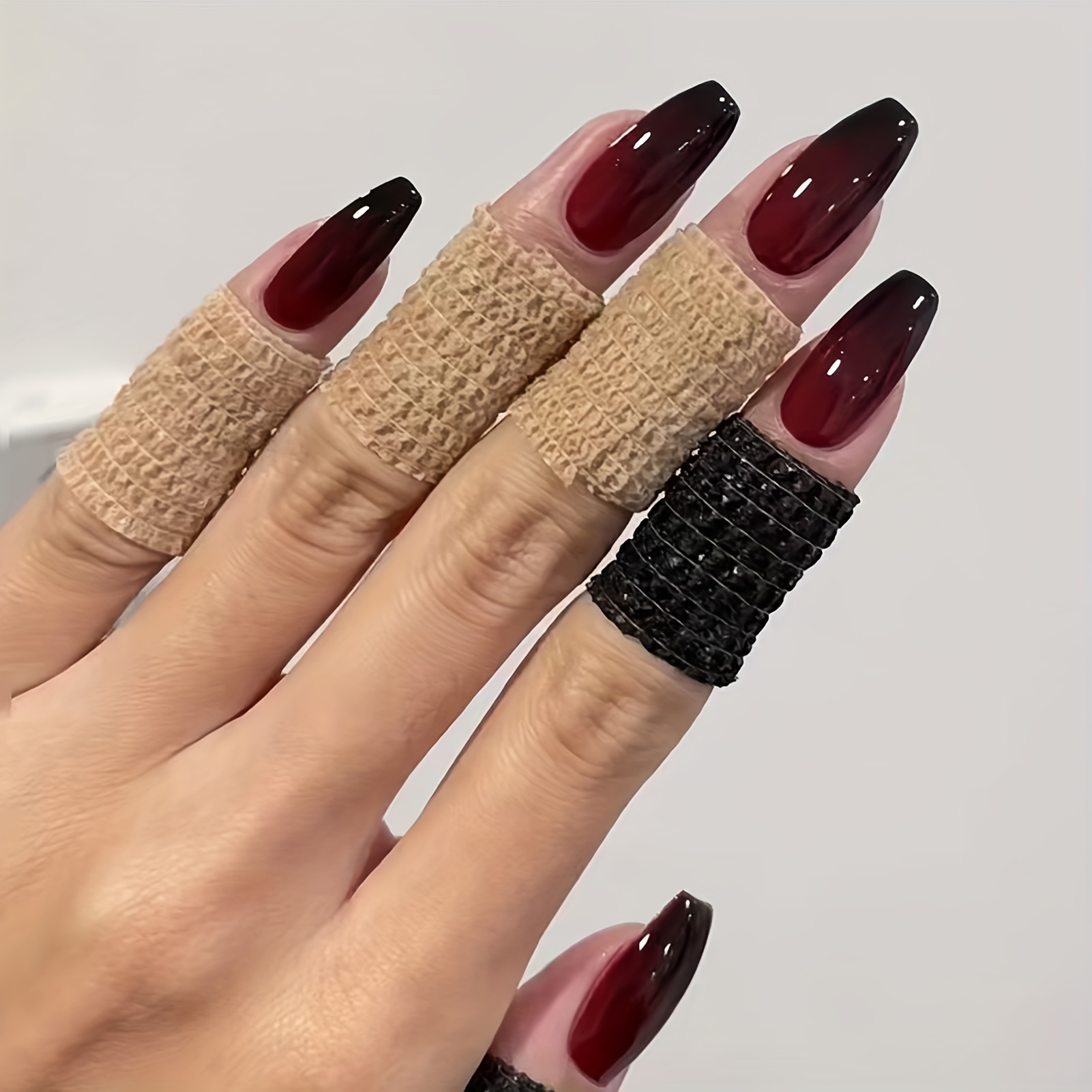 

Halloween Coffin Press On Nails Red Fake Nails With Black Gradient Design Medium False Nails Acrylic Artificial Nails Glue On Nails Stick On Nails For Women Manicure Decoration 24pcs