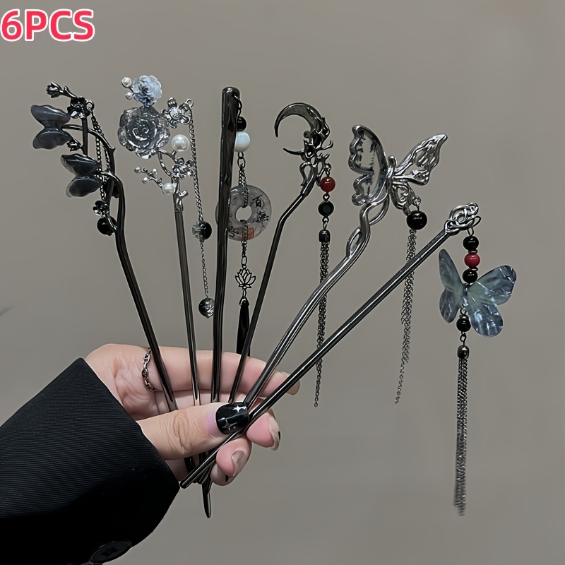 6pcs alloy elegant     tassel hairpin set suitable for women and ladies fashionable trendy cool hair accessories perfect as birthday holiday costume party photo gift   for her Product details 0