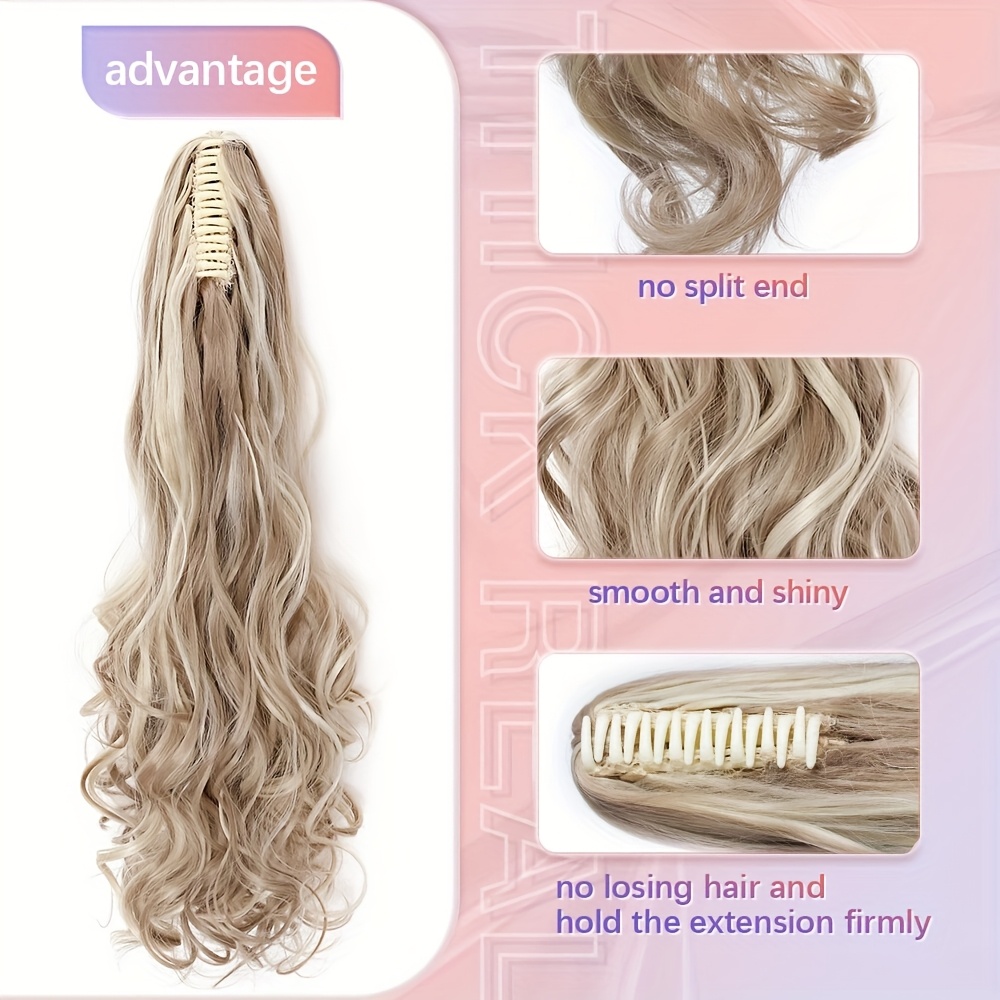 1pc elegant 24 long curly wave ponytail extensions with claw clip synthetic smooth natural look for women   for daily use parties weddings birthdays holidays ponytail hair extensions wedding hairpiece naturallooking hairpiece details 5