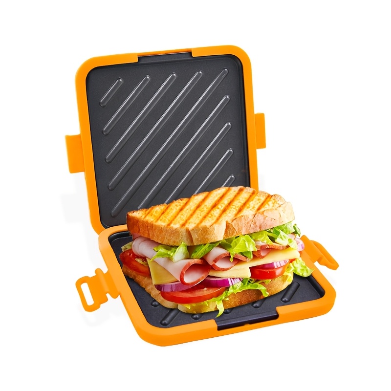 Microwave Sandwich Maker Pan – Quick, Crispy Toast Baking Tray, , Food-grade Iron, Ideal For Bbq, Sausages, Chicken Wings, Steaks, And More, Red With Handles, Food Heating||durable Construction
